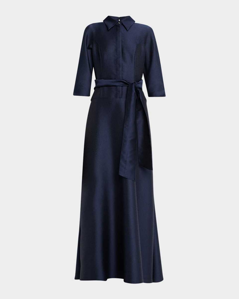 3/4-Sleeve Drop Waist Mikado Shirt Gown
